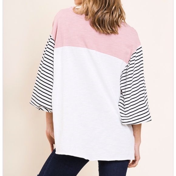 Colorblock Long Puff Sleeve Round Neck Top - Picture 3 of 4